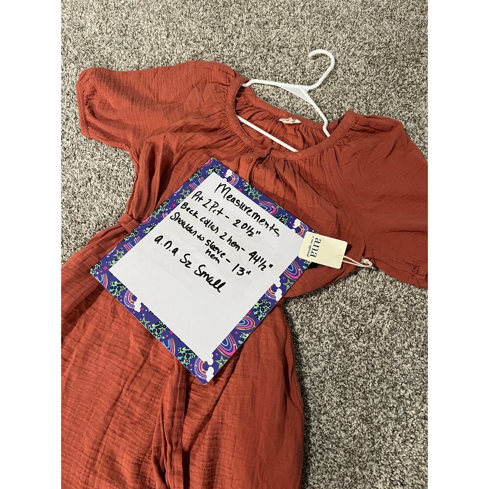 a.n.a Terracotta Gauze Midi Dress NWT Small Boho Puff Sleeve Pockets sz S - Picture 10 of 10